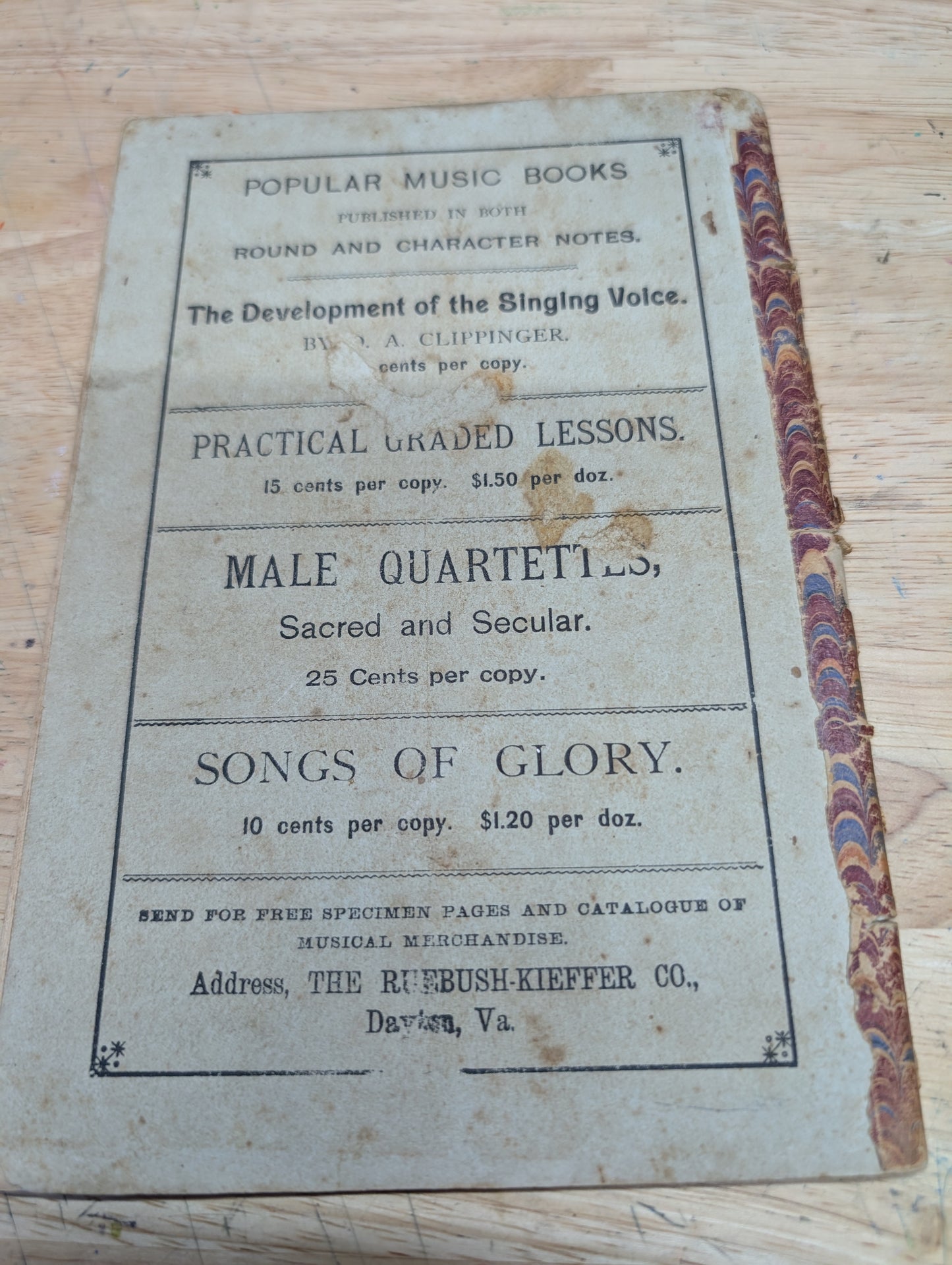 Songs of Glory antique hymnal from 1901
