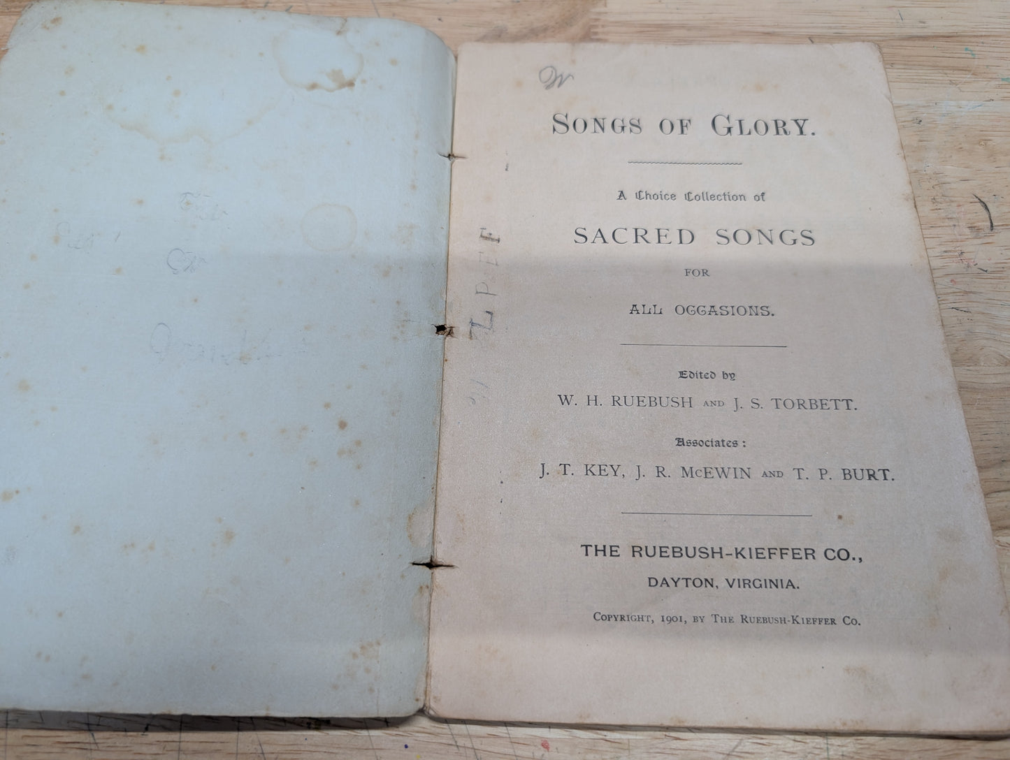 Songs of Glory antique hymnal from 1901