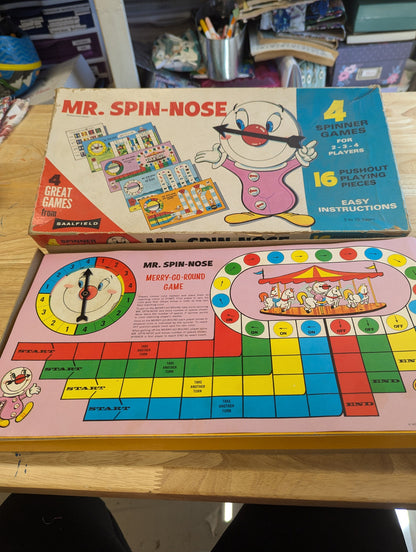 Mr. Spin-nose saalfield publishing game missing one yellow piece 1969 vintage board game. Four games in one