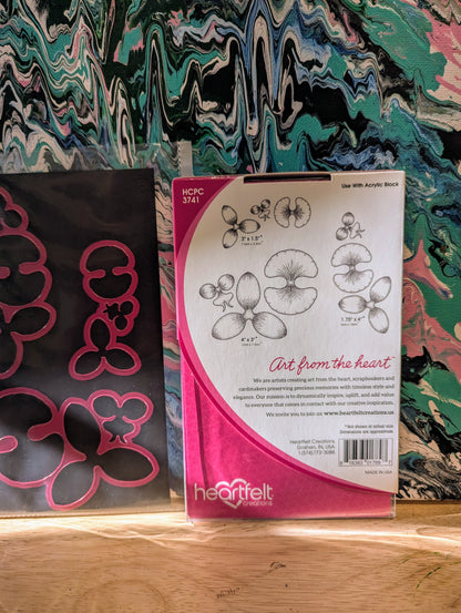 RARE DISCONTINUED Heartfelt Botanic orchid cling stamp & die set for card making, scrapbooking, mixed media, paper crafts