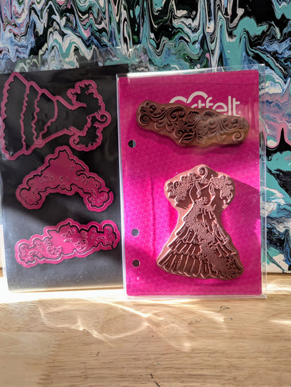 RARE DISCONTINUED All dressed up cling stamp & die set for card making, scrapbooking, mixed media, paper crafts