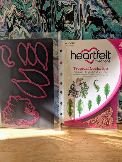 RARE DISCONTINUED Tropical cockatoo cling stamp & die set for card making, scrapbooking, mixed media, paper crafts