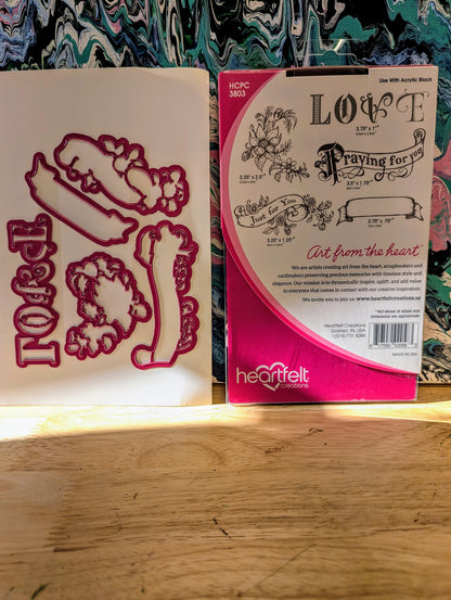 RARE DISCONTINUED Heartfelt Banners of Love cling stamp & die set for card making, scrapbooking, mixed media, paper crafts