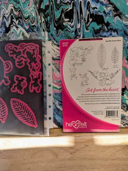 RARE DISCONTINUED Heartfelt Monkeying around cling stamp & die set for card making, scrapbooking, mixed media, paper crafts