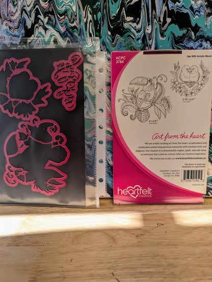 RARE DISCONTINUED Heartfelt Tropical parrots cling stamp & die set for card making, scrapbooking, mixed media, paper crafts