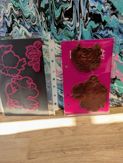 RARE DISCONTINUED Heartfelt Tropical parrots cling stamp & die set for card making, scrapbooking, mixed media, paper crafts