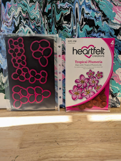 Heartfelt creations tropical plumeria stamp and die set for card making, paper crafts, mixed media RARE DISCONTINUED