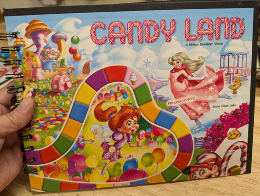 Repurposed Gameboard Candy Land Title Notepad, Journal, Upcycled Game