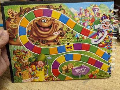 Repurposed Board Game Candy Land Peppermint Forest Notepad, Journal, Upcycled Game