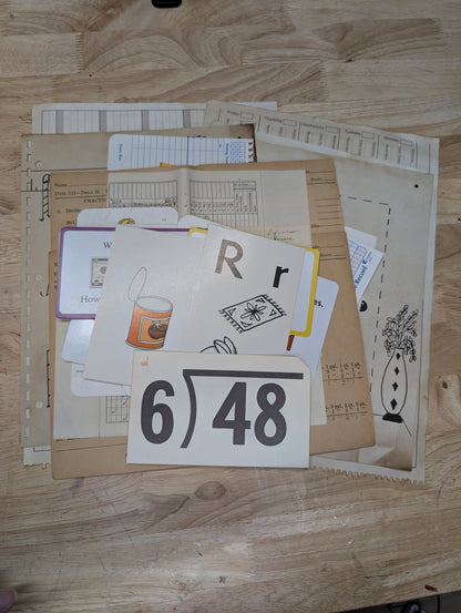 65+ pieces School Days Collage Kit -  A mix of old and new ephemera pieces for collage, junk journal, art journal, mixed media
