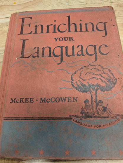 Enriching your language vintage 1947 textbook grungy pages grungy cover perfect for junk journals