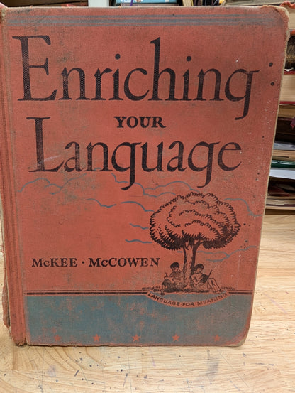 Enriching your language vintage 1947 textbook grungy pages grungy cover perfect for junk journals