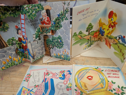 Lot of 4 Vintage Pop-up Greeting Cards, Unused Greeting Cards