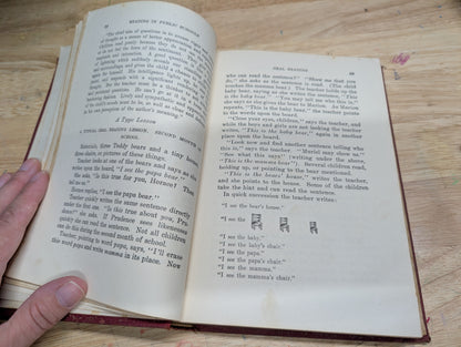 Reading in public schools antique textbook 1911 red book cover great for junk journals, collage art journals, mixed media paper crafts