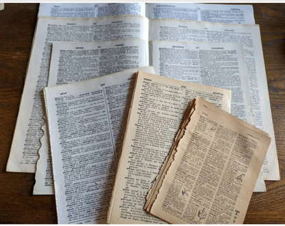 50+ dictionary pages for collage, junk journals, art journal, mixed media. Variety of pages from numerous books