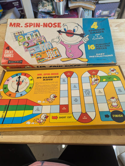 Mr. Spin-nose saalfield publishing game missing one yellow piece 1969 vintage board game. Four games in one