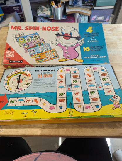 Mr. Spin-nose saalfield publishing game missing one yellow piece 1969 vintage board game. Four games in one