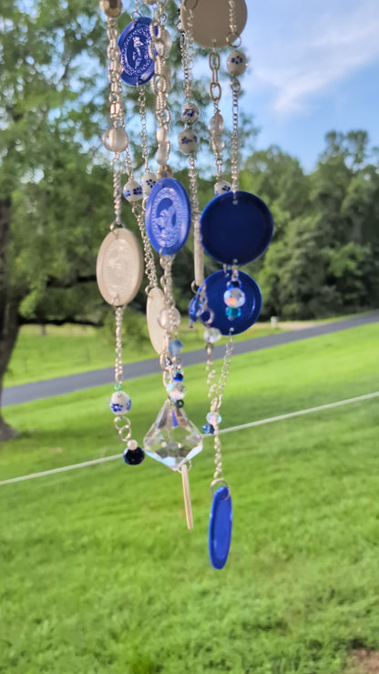 Blue & White Repurposed Apple Slicer Wind Chime
