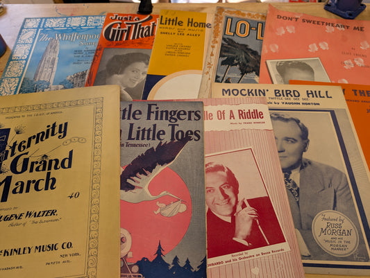 Lot of 10 antique vintage sheet music folios - different songs 1920s-1950s Lot 10