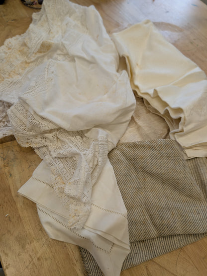 Mixed linen lots - imperfect, grungy, and great for crafting