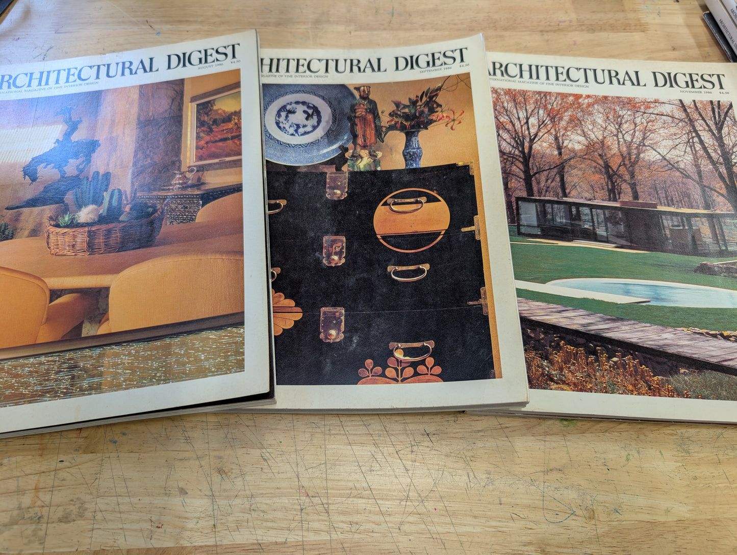 3 vintage architectural digest magazines, August, September, November 1986 lot 8