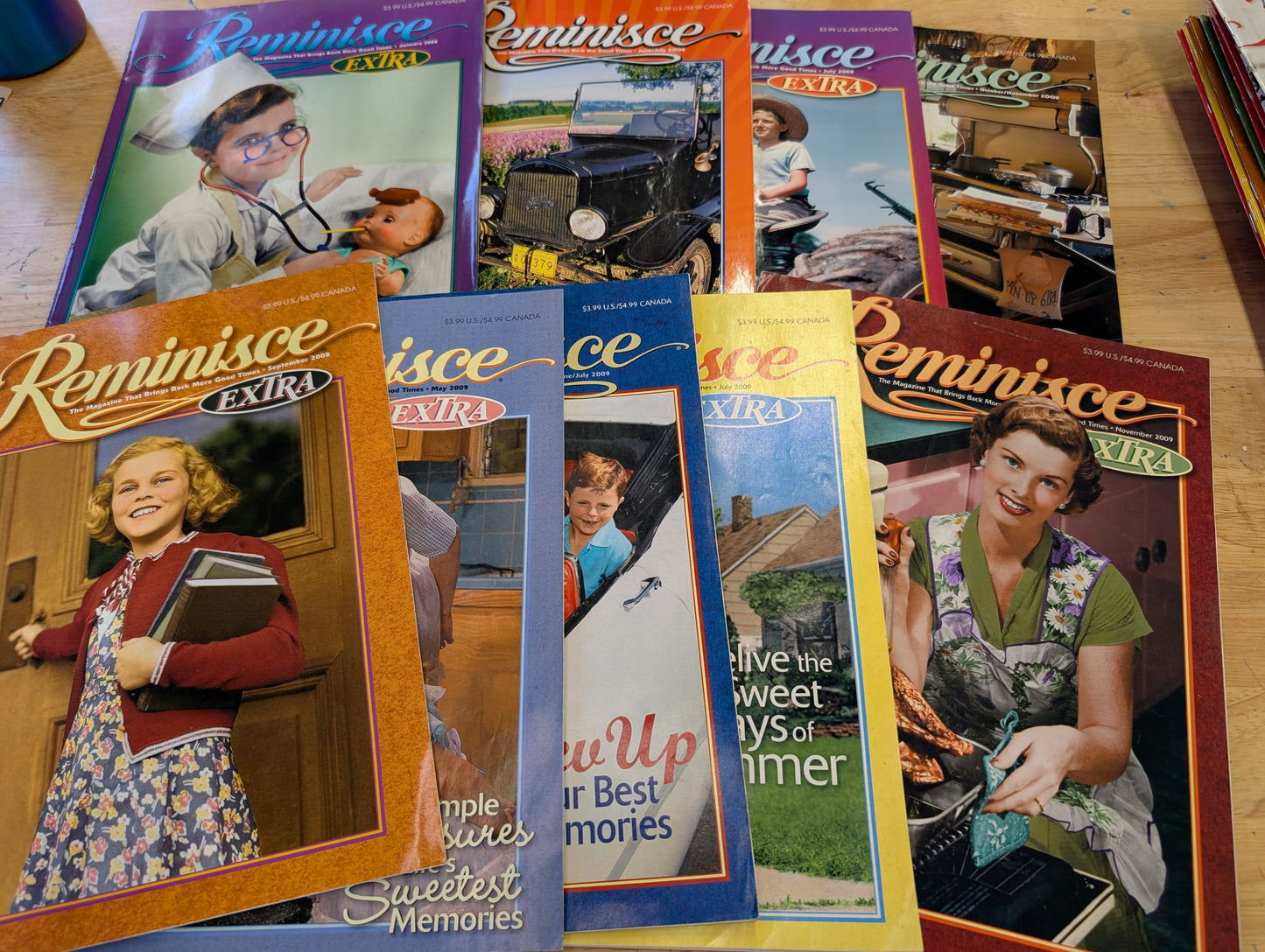 2008-2009 lot of nine reminisce magazines. Great for collage