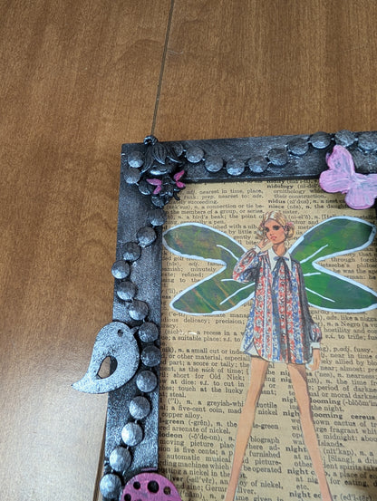 Framed art in altered frame sewing pattern lady 5x7