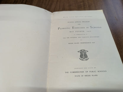 Rhode Island Independence Day 8th annual program for patriotic exercises in schools 1916