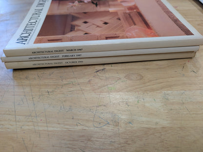 3 vintage architectural digest magazines, October 86, February & March 87 lot 10
