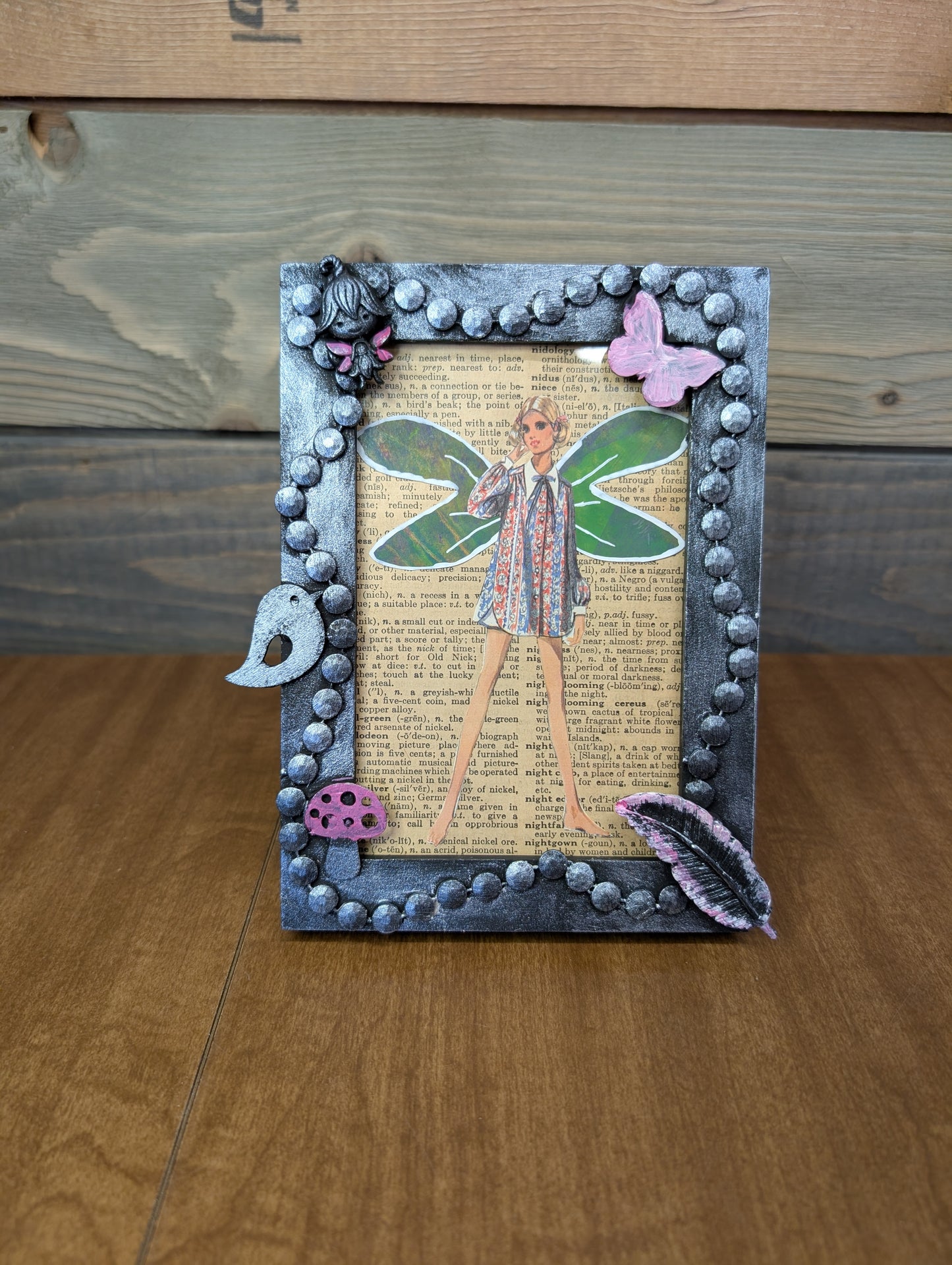 Framed art in altered frame sewing pattern lady 5x7