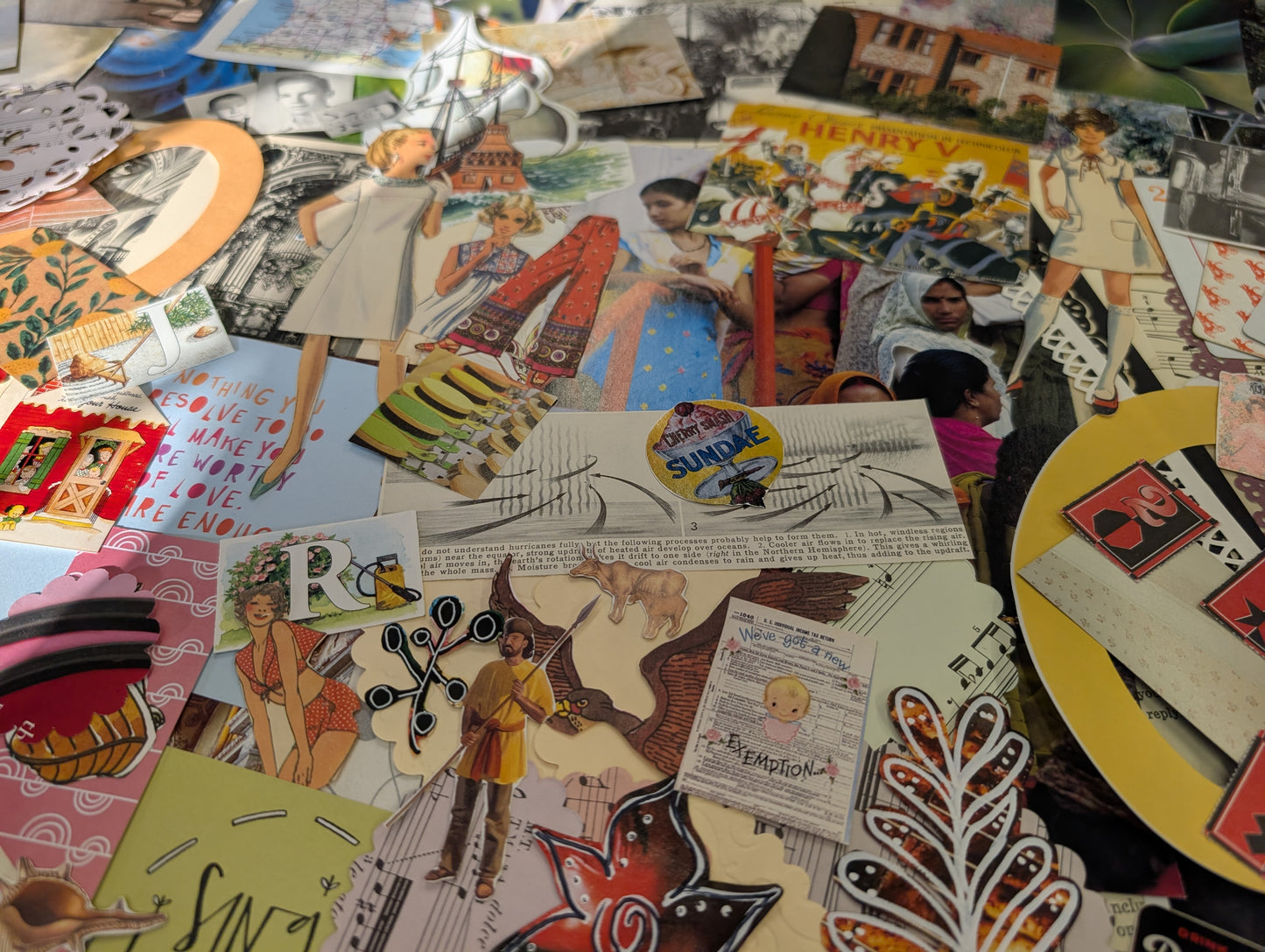 Collage Medley 160+ pieces Fussy Cuts, ephemera, book pages, and more