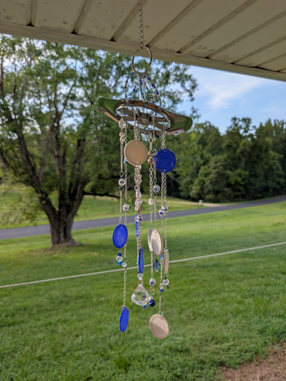 Blue & White Repurposed Apple Slicer Wind Chime