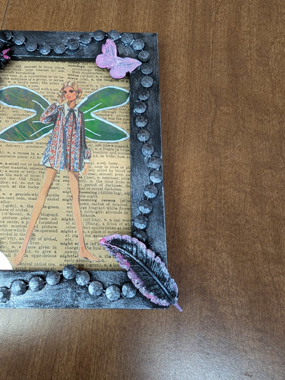 Framed art in altered frame sewing pattern lady 5x7