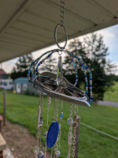 Blue & White Repurposed Apple Slicer Wind Chime