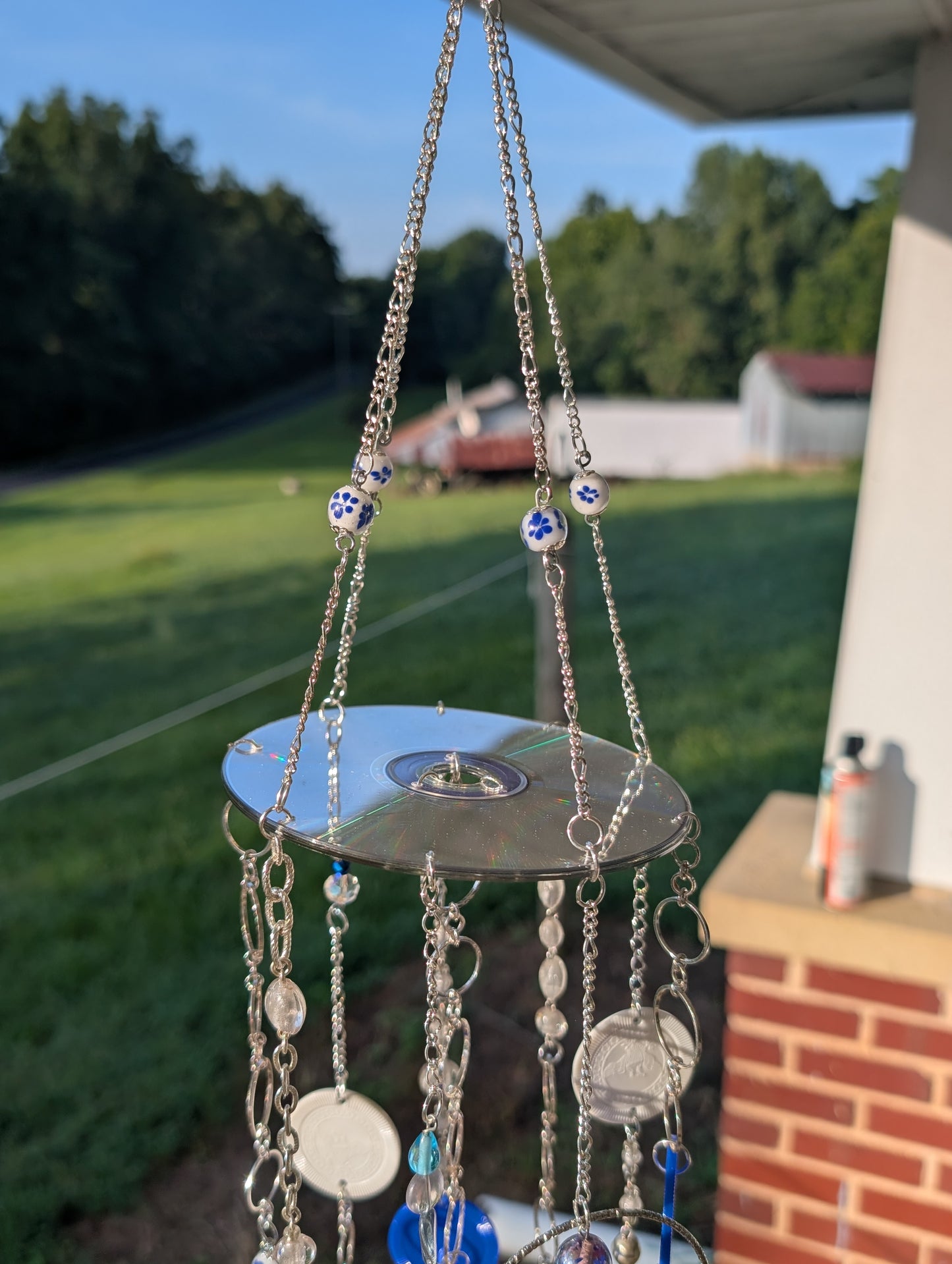 Repurposed CD Blue & White Wind Chime