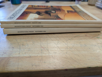 3 vintage architectural digest magazines, August, September, November 1986 lot 8