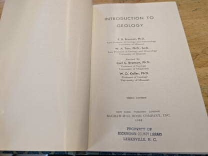 Introduction to geology EB Branson, 3rd Edition, 1952