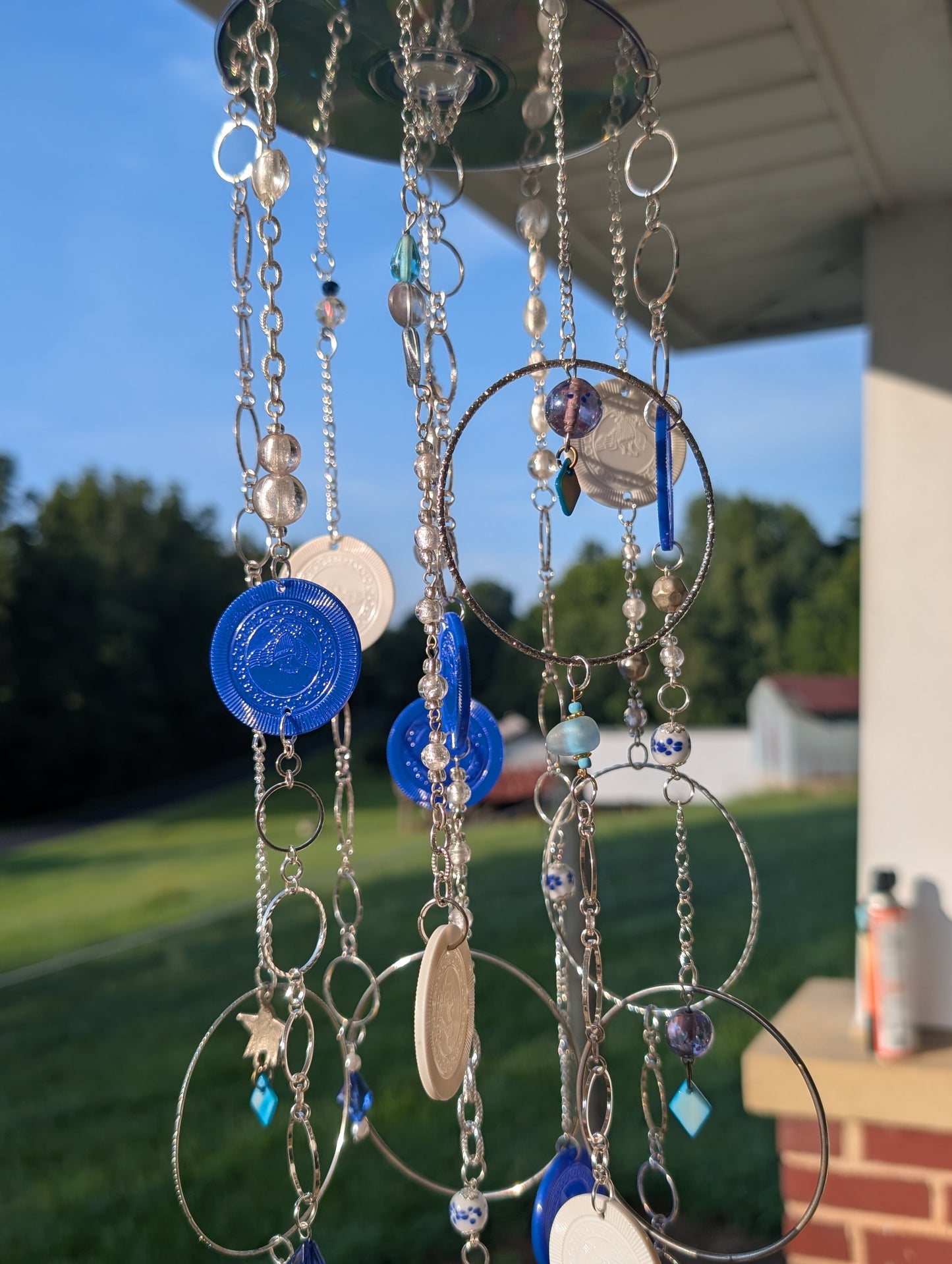 Repurposed CD Blue & White Wind Chime
